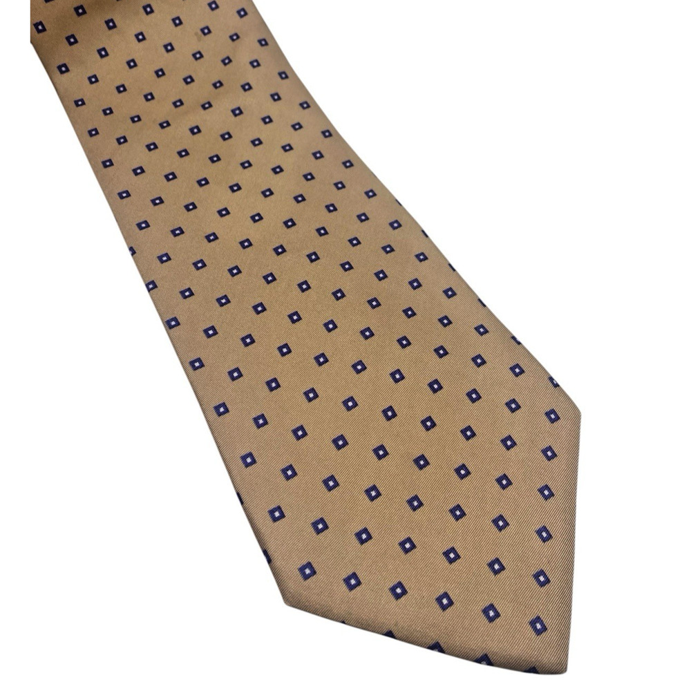 Izod Tie Necktie Mens Tan Blue Check Grid Check Preppy Old Money Quiet Luxury